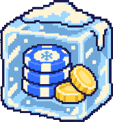 Chips and coins frozen in an ice cube